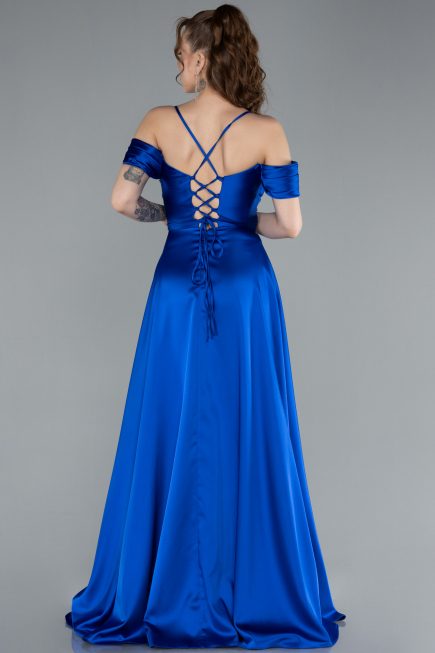 Abschlusskleid Lang Satin Sächsischblau ABU4703