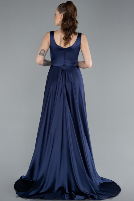 Abendkleid Lang Satin Marineblau ABU4715