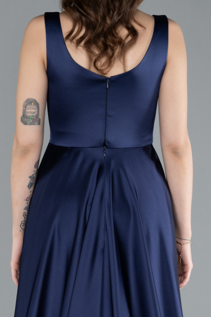 Abendkleid Lang Satin Marineblau ABU4715