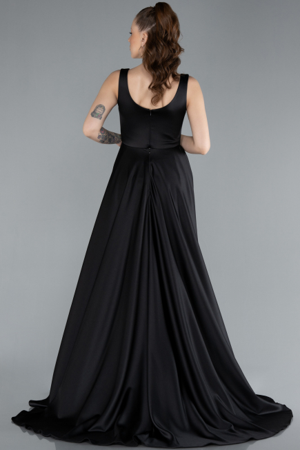 Abendkleid Lang Satin Schwarz ABU4715
