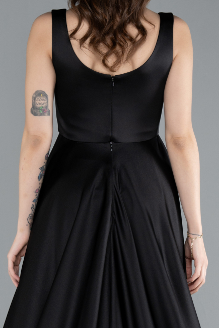 Abendkleid Lang Satin Schwarz ABU4715