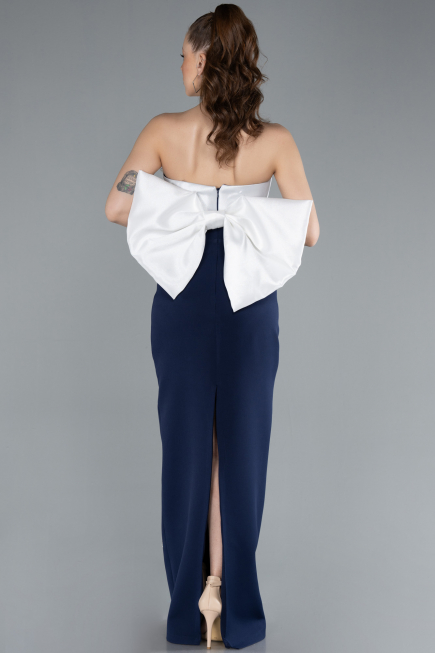 Abendkleid Lang Marineblau-Weiß ABU4716