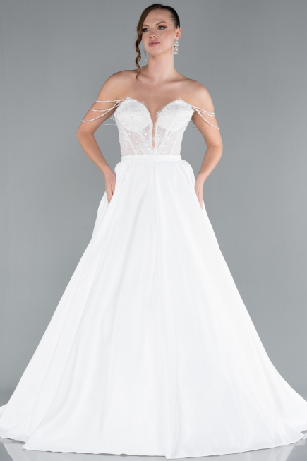 Hochzeitskleider Lang Satin Weiß ABG097