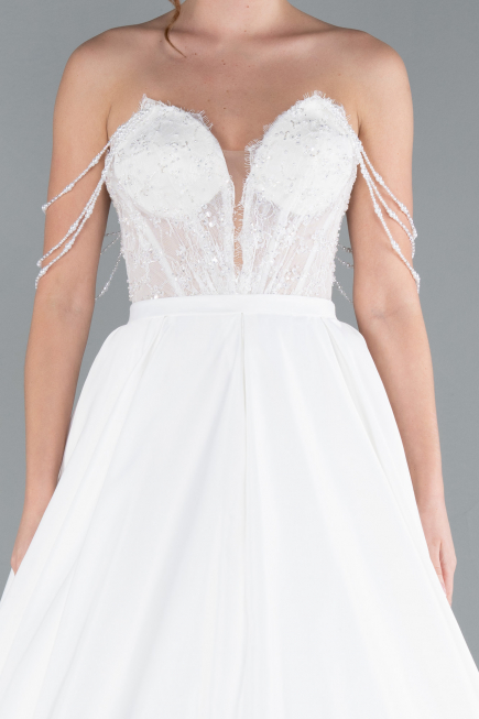Hochzeitskleider Lang Satin Weiß ABG097