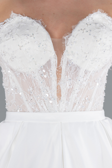 Hochzeitskleider Lang Satin Weiß ABG097