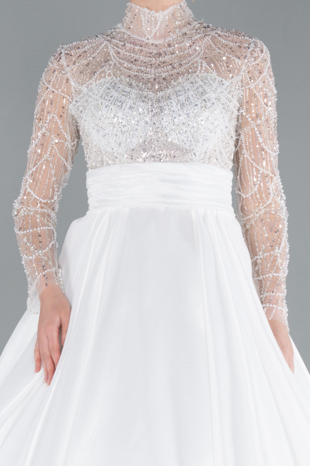 Hochzeitskleider Lang Satin Weiß ABU4249
