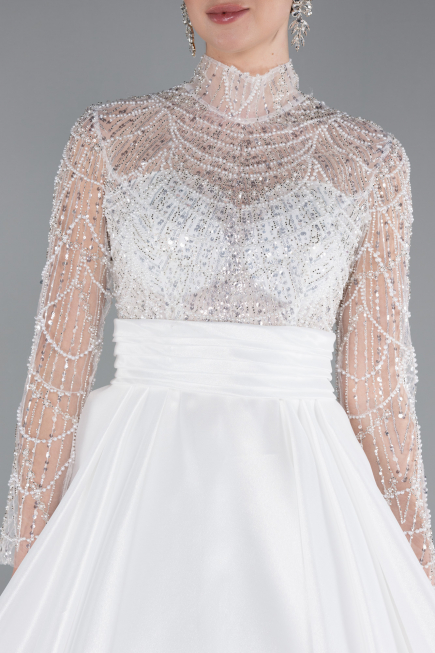 Hochzeitskleider Lang Satin Weiß ABU4249