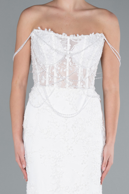 Hochzeitskleider Lang Spitze Weiß ABG035