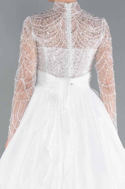 Hochzeitskleider Lang Satin Weiß ABU4249