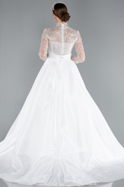 Hochzeitskleider Lang Satin Weiß ABU4249