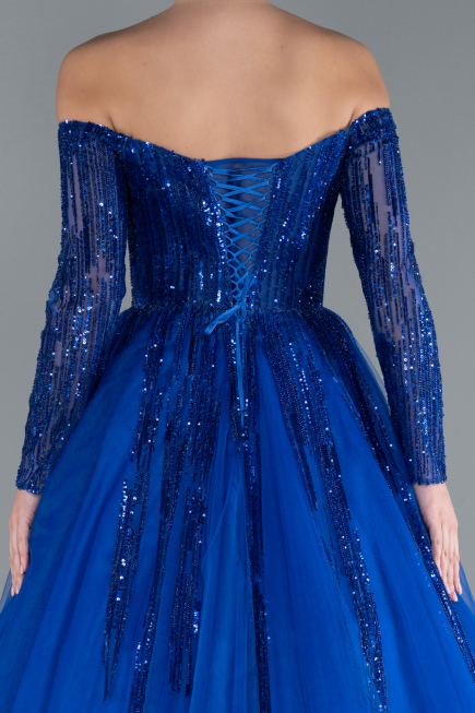 Designer Abendkleid Lang Sächsischblau ABU4719