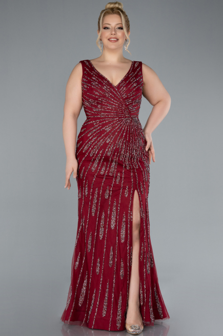 Abendkleid in Übergröße Lang Weinrot ABU4717