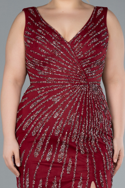 Abendkleid in Übergröße Lang Weinrot ABU4717