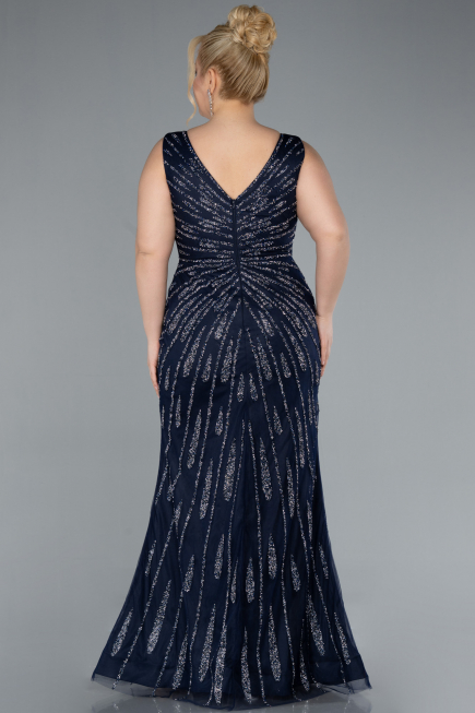 Abendkleid in Übergröße Lang Marineblau ABU4717