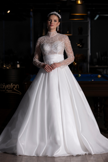 Hochzeitskleider Lang Satin Weiß ABU4249