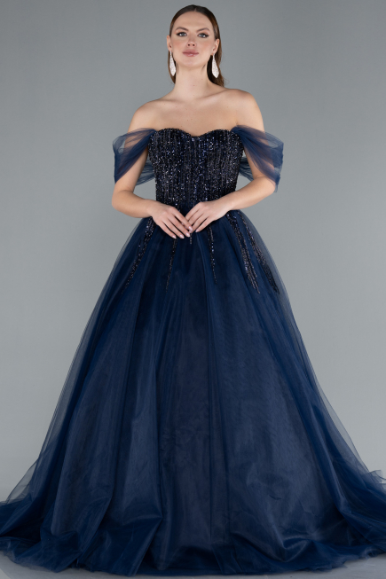 Designer Abendkleid Lang Marineblau ABU4762