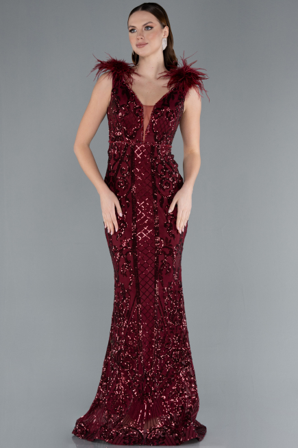Abendkleid im Meerjungfrau-Stil Lang Weinrot ABU3669