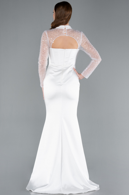 Abendkleid Lang Satin Weiß ABU4765