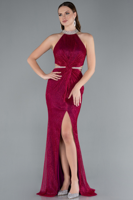Abendkleid im Meerjungfrau-Stil Lang Fuchsie ABU4766
