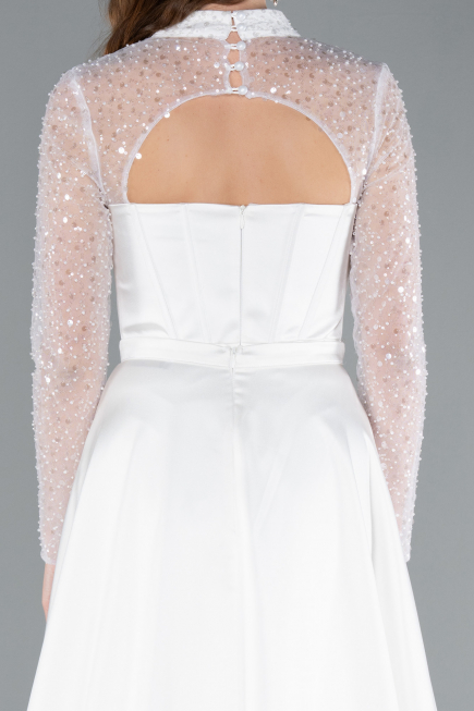 Abendkleid Lang Satin Weiß ABU4765