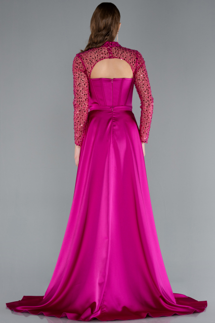 Abendkleid Lang Satin Fuchsie ABU4765