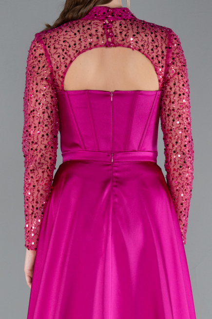 Abendkleid Lang Satin Fuchsie ABU4765