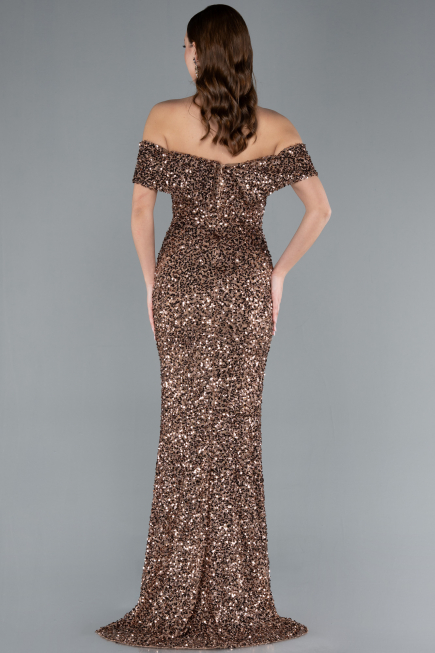 Abendkleid im Meerjungfrau-Stil Lang Schuppig Kupfer ABU4778