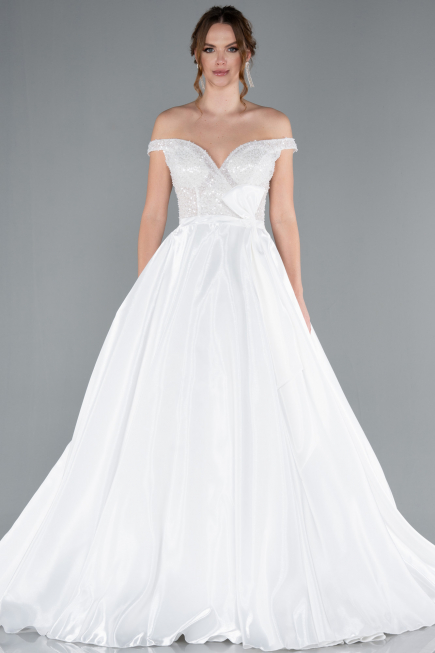 Hochzeitskleider Lang Satin Weiß ABG091