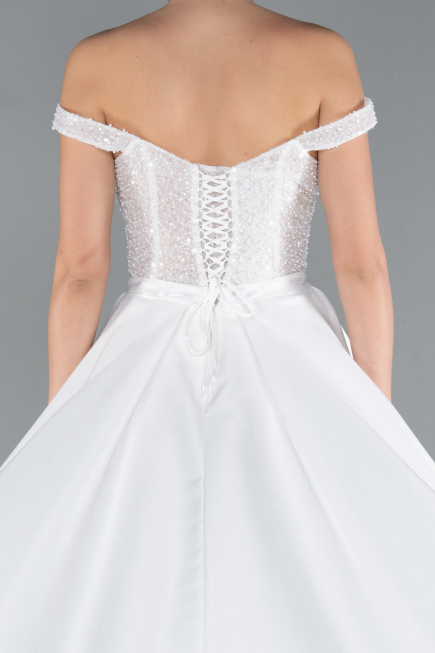 Hochzeitskleider Lang Satin Weiß ABG091