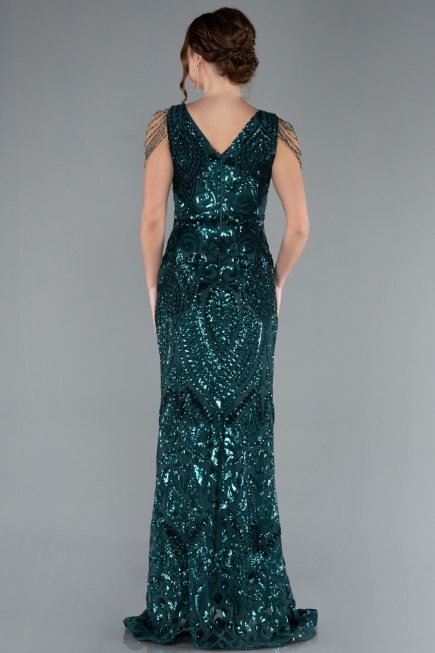 Abendkleid im Meerjungfrau-Stil Lang Schuppig Smaragdgrün ABU3842