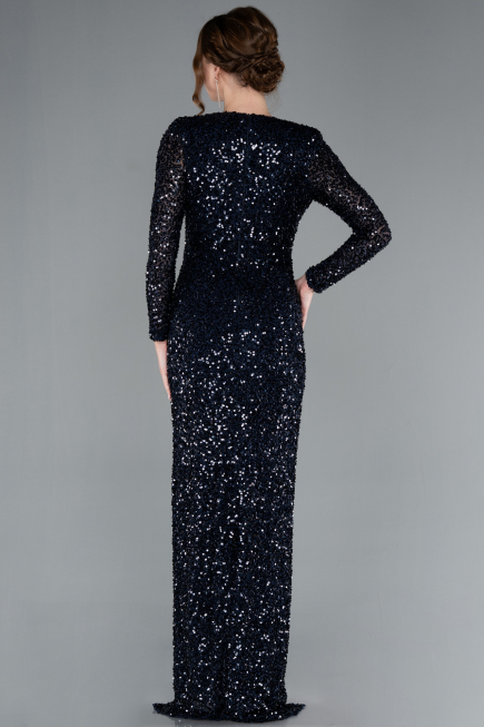 Abendkleid Lang Schuppig Marineblau ABU4763