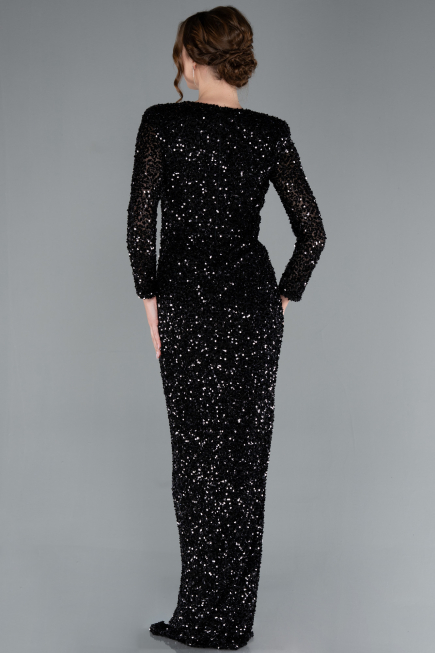 Abendkleid Lang Schuppig Schwarz ABU4763