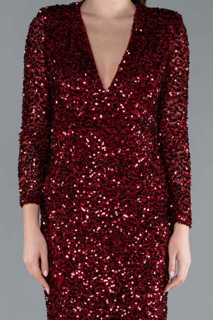 Abendkleid Lang Schuppig Weinrot ABU4763