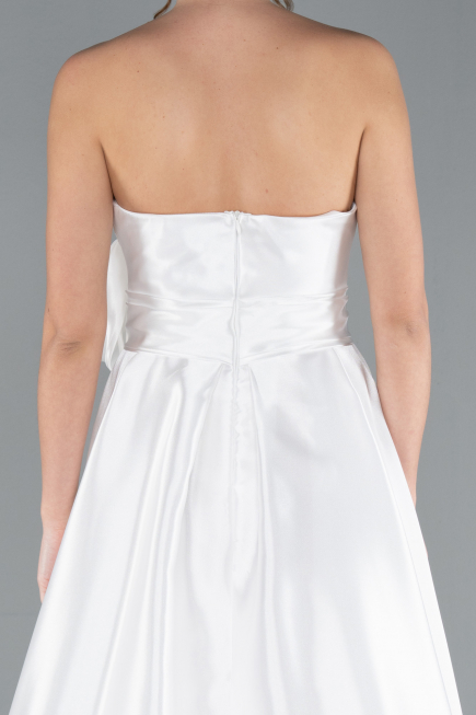 Abendkleid Lang Satin Weiß ABU4774