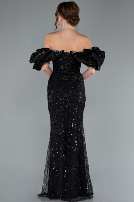 Schwarz Abendkleid İm Meerjungfrau-Stil Lang ABU4509