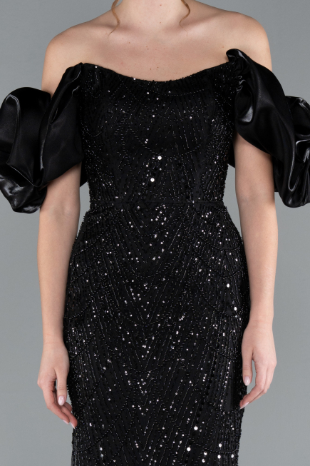 Schwarz Abendkleid İm Meerjungfrau-Stil Lang ABU4509