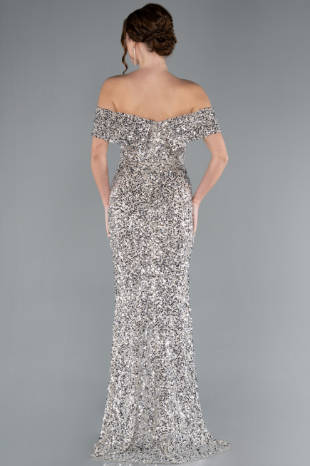 Abendkleid im Meerjungfrau-Stil Lang Schuppig Beige ABU4778
