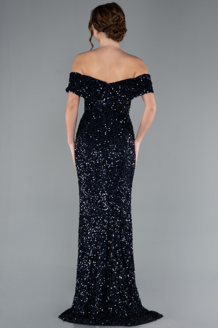 Abendkleid im Meerjungfrau-Stil Lang Schuppig Marineblau ABU4778