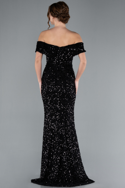 Abendkleid im Meerjungfrau-Stil Lang Schuppig Schwarz ABU4778