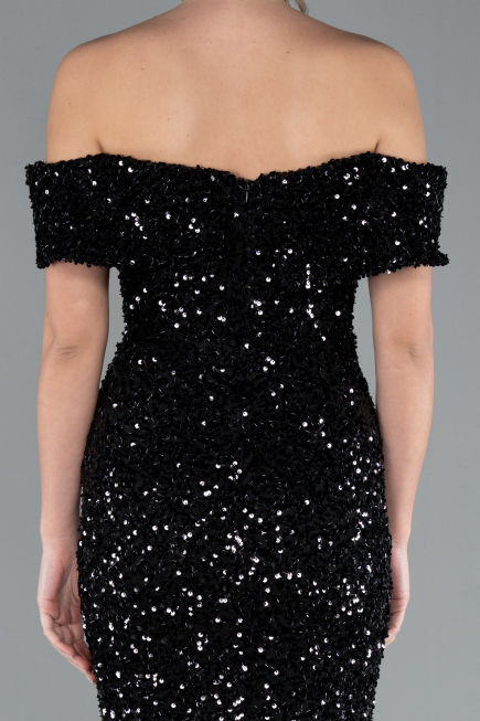 Abendkleid im Meerjungfrau-Stil Lang Schuppig Schwarz ABU4778