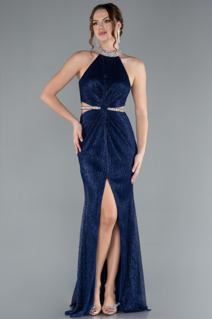 Abendkleid im Meerjungfrau-Stil Lang Marineblau ABU4766