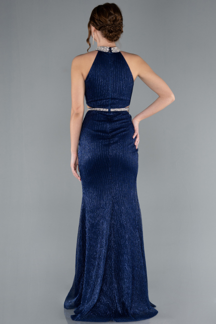 Abendkleid im Meerjungfrau-Stil Lang Marineblau ABU4766