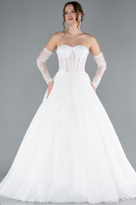 Hochzeitskleider Lang Spitze Weiß ABG038
