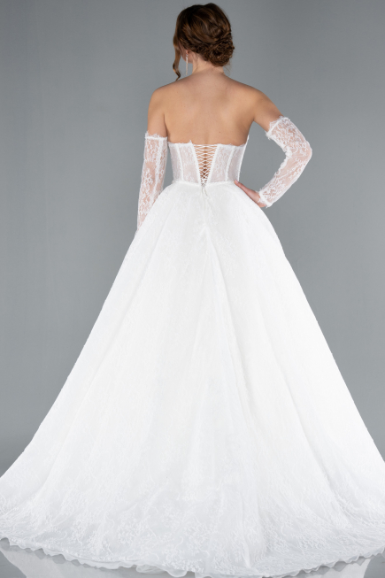 Hochzeitskleider Lang Spitze Weiß ABG038