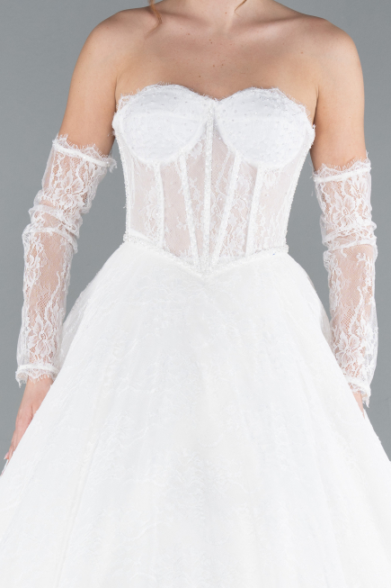 Hochzeitskleider Lang Spitze Weiß ABG038