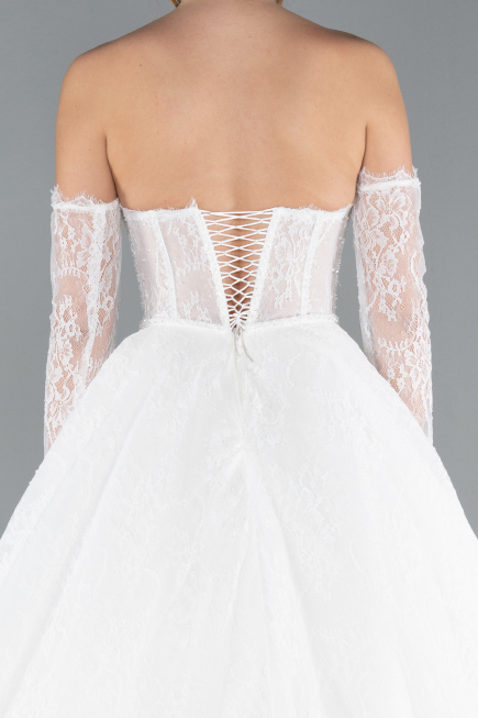 Hochzeitskleider Lang Spitze Weiß ABG038