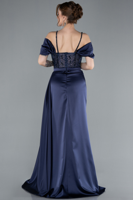 Abendkleid Lang Satin Marineblau ABU4801