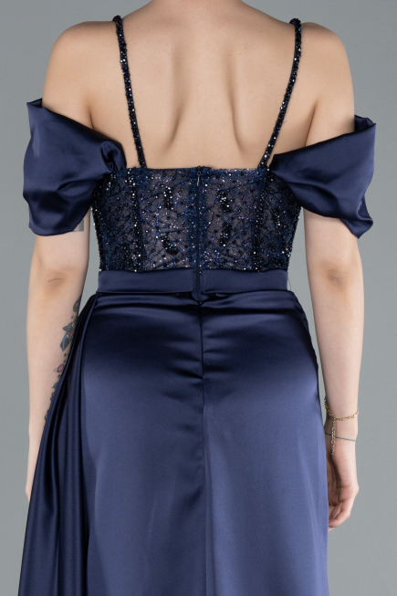 Abendkleid Lang Satin Marineblau ABU4801