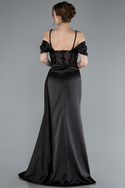 Abendkleid Lang Satin Schwarz ABU4801