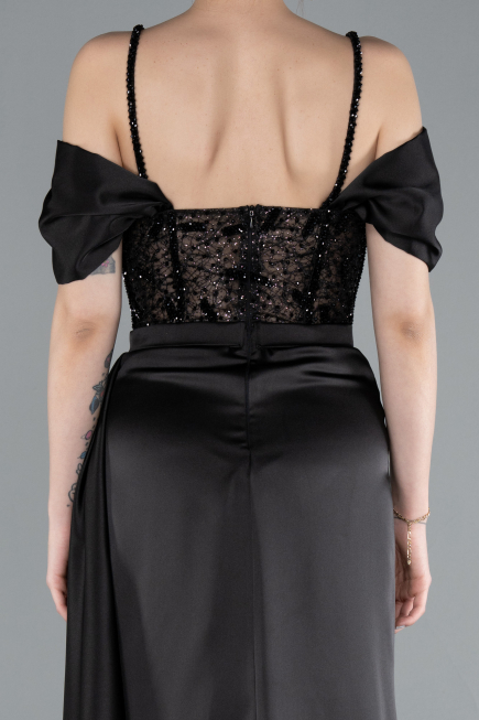 Abendkleid Lang Satin Schwarz ABU4801